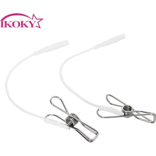 IKOKY 1 Pair Nipple Clamp Female Masturbation Electric Shock Breast Clips Clitoris Stimulator Adult Game Sex Toys for Women Men