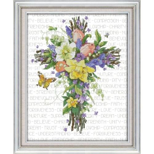 Joy Sunday DIY Needlework Handmade Cross Stitch Sets Jesus Christ Flower Printed Canvas Cross Stitch Kits 14CT DMC Home Decor