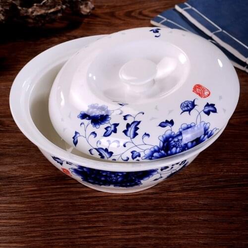 Jingdezhen Ceramic big soup bowl with cover big soup pelvic bone porcelain pot household soup bowl vegetable bowl tableware