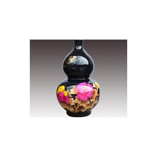 Jingdezhen ceramic Chinese black straw peony gourd vases, home furnishing articles Wedding gift