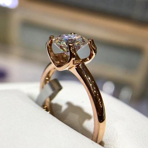 Pure 18K Rose Gold Ring Classic design 4 claws Moissanite Ring 1ct 2ct 3ct VVS1 Wedding jewelry Anniversary Ring round cut