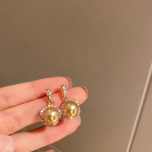 Round Champagne Simulated Pearl Earrings For Women Vintage Style Brand Designer Earing Fashion Jewelry