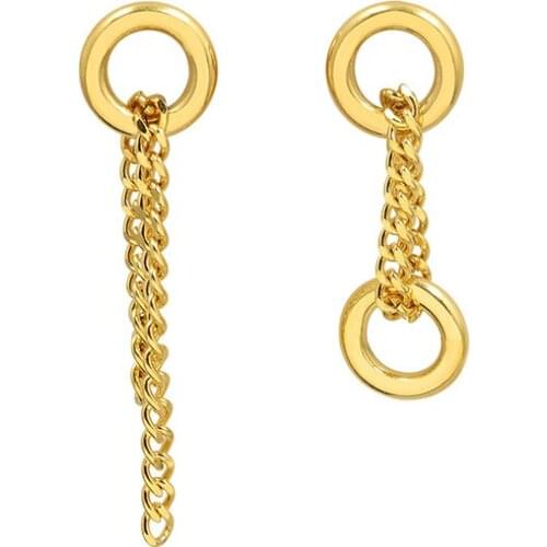 Fashion Stainless Steel Metal Geometric Dangle Earrings For Women Gold Color Asymmetric Link Chain Circle Long Earrings Jewelry