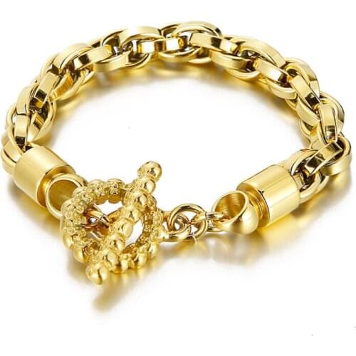 Fashionable Skull Buckle Titanium Steel Rolo Chain Bracelet Mens Women Boys Bangle 9mm 8.66'' 44g Weight