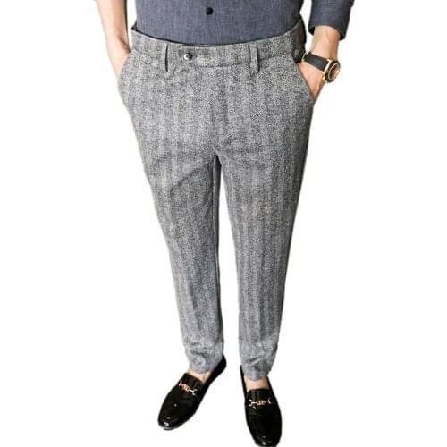 Autumn/Winter New Gray Woolen Pants Men Fashion Casual Sanded Trousers Size 28-36 Slim Suit Pant for Men