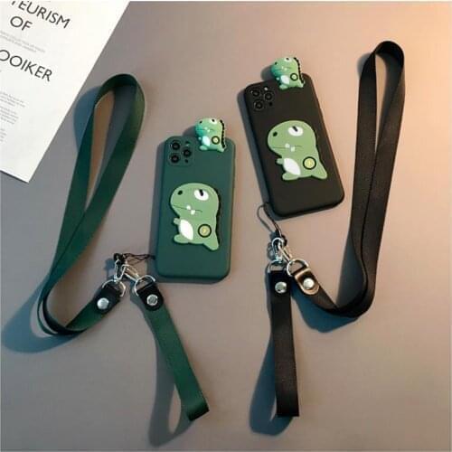 Dinosaur Cartoon Soft Phone Case For OPPO A93 A92 A72 A52 A91 A5 A9 A31 A73 A53 2020 A3S AX7 A83 A1K K1 K7X Cover With 2 Lanyard
