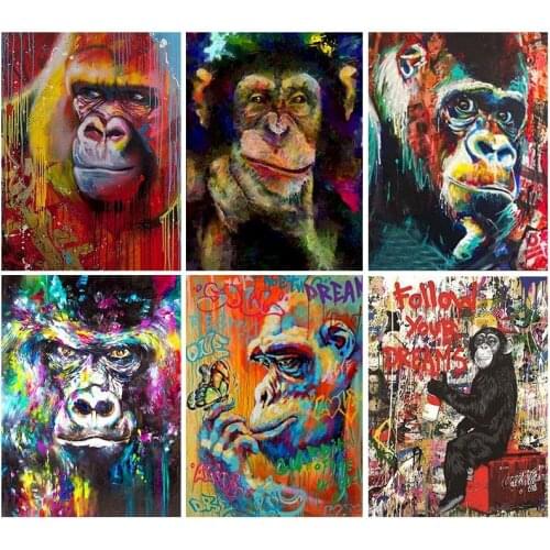 GATYZTORY DIY Painting By Number Color Gorilla Drawing On Canvas Animal Pictures By Numbers Kits Hand Painted Gift Home Decor