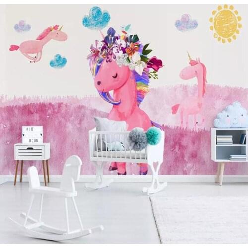 Milofi custom 3D wallpaper mural Nordic modern minimalist hand-painted pink unicorn childrens room background wall decoration
