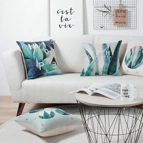 Cushion Cover Pillow Case Green Leaves Topical Plants Cactus For Sofa Seat Cotton Linen Home Decorative 45*45cm Pillow Cover