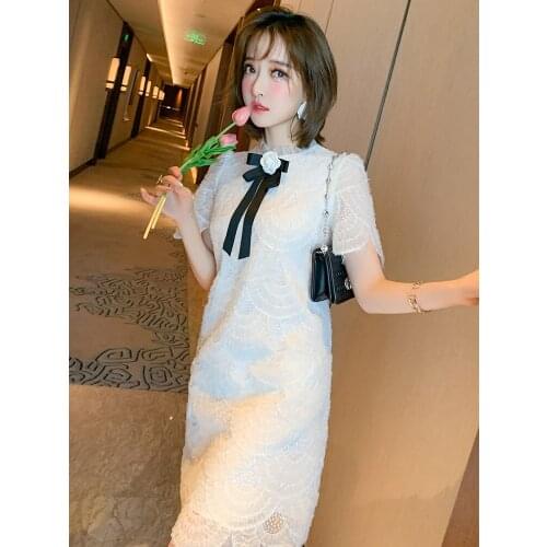 New - fairy beauty on white gauze fold agaric collar bow lace put new summer dress