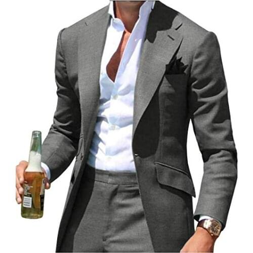 2021 New Arrival Casual Dark Grey Groomsmen Notch Lapel Groom Tuxedos Men Suits For Wedding/Prom Best Man Blazer ( Jacket+Pants)