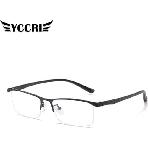 YCCRI 0 To - 6.0 Half Frame Myopia Glasses for Women and Mens Resin Prescription Glasses Near Lens Anti Blue Light Goggles Men