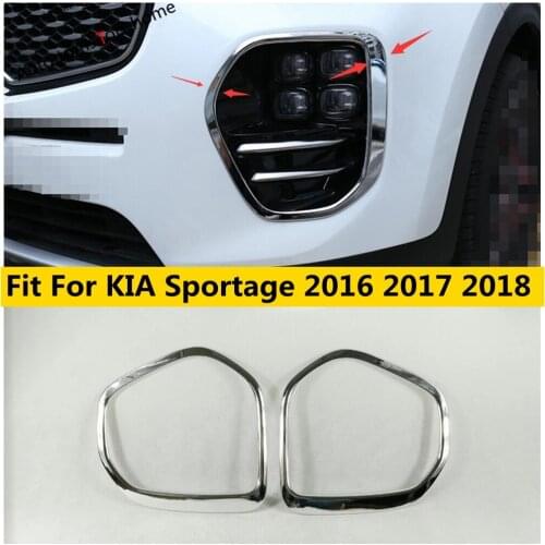 Yimaautotrims Front Foglight Fog Lights Lamp Frame Cover Trim 2 Pcs Fit For KIA Sportage 2016 2017 2018 ABS Chromium Styling