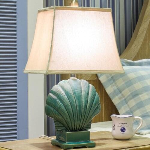 Mediterranean Shell Bedroom Bedside Lamp American Creative Pastoral Simple Modern Home Warm Living Room Ceramic Table Lamp