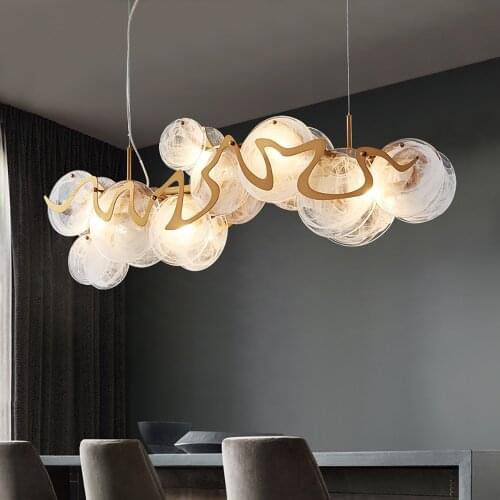 Luxury gold chandelier for dining room modern smoky gray glass hanging lamp round kitchen island led home lights