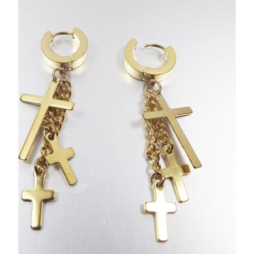 SaYao 1 Piece Stainless Steel Earring Studs Men Women Punk Cross Earrings Long Chain Tassels Crosses Body Piercing Jewelry