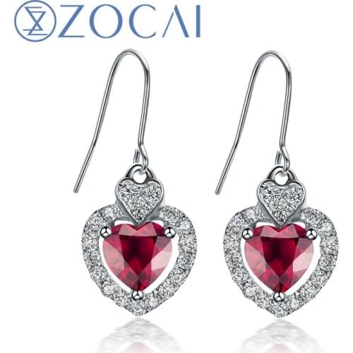 ZOCAI Heart Shape Genuine Ruby Red 0.6 CT Certified Drop Earrings with 0.20 CT Diamond 18K White Gold (Au750) E00908