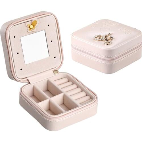 Women Girls Jewellery Box Home Small Anniversary PU Leather Necklace Gift Rings Travel Portable Storage Organizer With Mirror