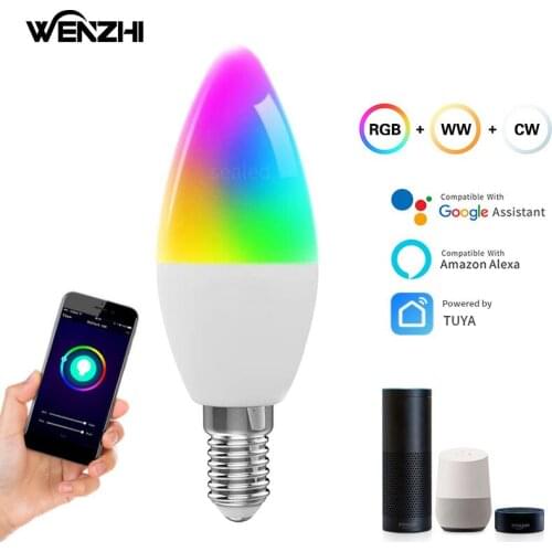 E14 Wifi Candle Lamp RGBCW Dimming LED Light Bulbs Magic Colorful Smart Life Tuya App Voice Control Works With Alexa Google Home