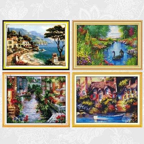 Tranquil landscape Patterns Counted Printed Canvas DIY Handwrok Cross Stitch Kits DMC Cross-stitch Embroidery Needlework