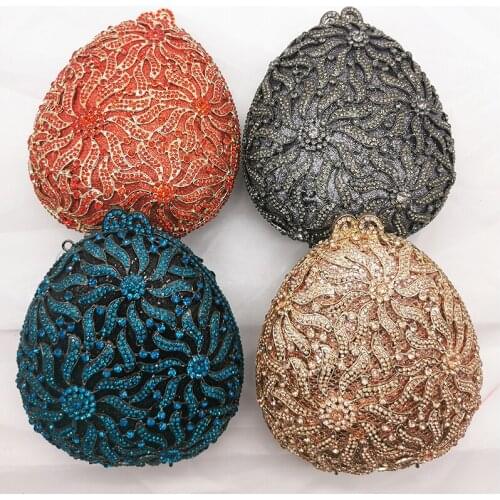 Red/Champagne/Blue 11 Colors Crystal Evening Clutch 100% Handmade Girl Clutches Women Shoulder Handbags Party Wedding Minaudiere