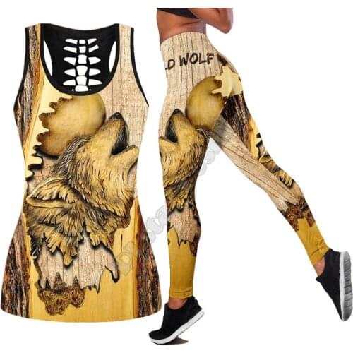 Wolf Legging hollow tank combo 3D All Over Printed Tank top Suit sexy Yoga Fitness Soft Legging Summer Women For Girl 01