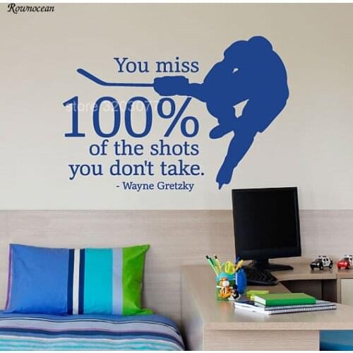 You Miss 100% Of The Shots You Don't Take Hockey Sports Wall Sticker Vinyl Wayne Gretzky Inspirational Famous Quotes Decals Z246