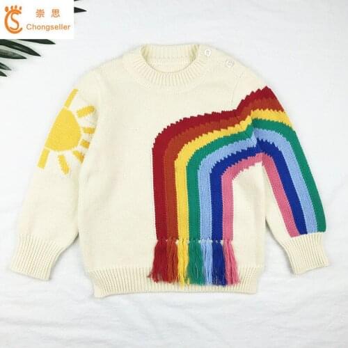 High Quality Baby Girls Rainbow Long Sleeve Sweater Autumn Winter Outerwear Girls Tops Sweater Kids T-shirt For 2-6Y