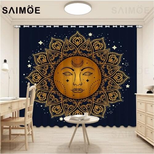 Sun Flower Curtain Moon Star Living Room Curtains Mandala Curtains Bedroom Blackout Modern Home Decoration Ultra Micro Shading