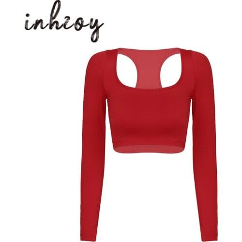 Women Sexy Tops Black/Red/White Tees Long Sleeve Racerback Workout Short Slim Fit Stretchy Crop Top Korean Style Femme T-Shirts