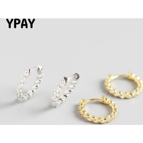 YPAY 100% Real 925 Sterling Silver Hoop Earrings for Women INS Geometric Twist Zircon Earring Wedding Engagement Jewelry YME665