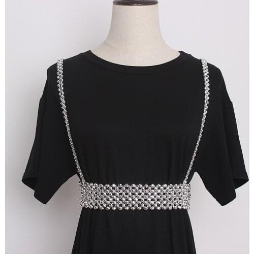 Womens Runway Fashion Shiny Beaded Elastic Vest Cummerbunds Female Dress Corsets Waistband Belts Decoration Wide Belt TB1813