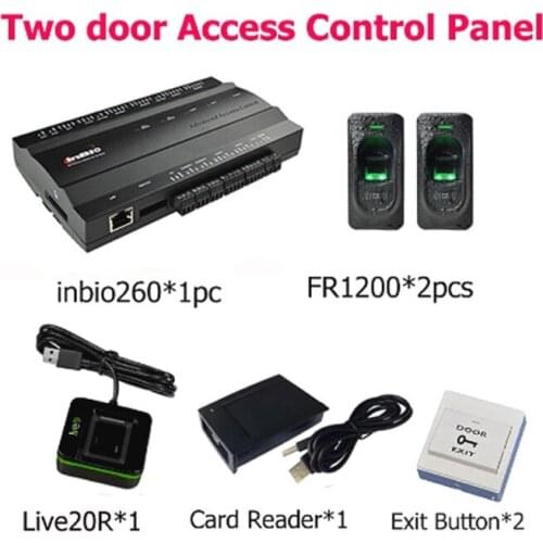 ZK TWO Door INBIO 260 Fingerprint with Card Access Control System Kit 26bit Wiegand Access Control With TCP/IP and RS485