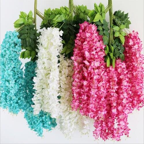 120 Pcs/lot Encrypted Three Branches Artificial Hydrangea Wisteria Flower Rattan for Home Wedding Party DIY Ornament