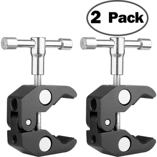 2Pack Super Clamp Crab Clamp Photography w/ 1/4" and 3/8" Thread Rod Clamp Pliers Clip for DSLR Rig Cameras, 15mm Rods, Lights