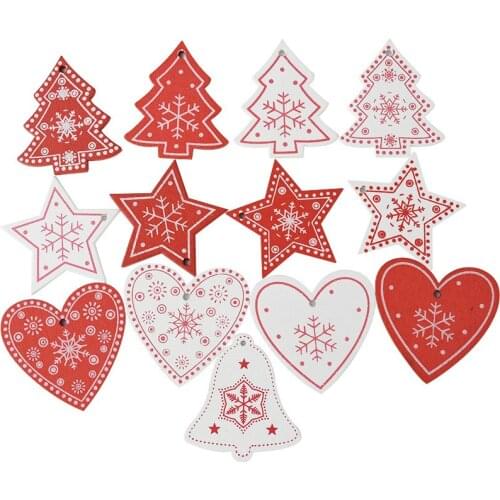 30pcs/lot Christmas Wood Pendant Ornament Christmas Tree Hanging Ornament Snowflake Wood Craft Birthday Wedding Christmas Decor