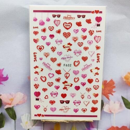 3D Nail Sticker Spring Autumn Red Love Heart Nail Glue Sticker Line Letter Flower Stickers for Manicure Nail Art Decoration