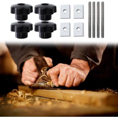 4Sets M8 Plum Hand Tighten Nuts Handle + M8 T-Track Slider Sliding Nut Aluminum Alloy T Slot + Screw Rods