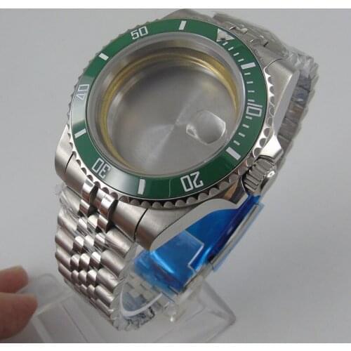 40mm Sapphire Glass Watch Case Green Ceramic Bezel Jubilee Fit NH35A NH36A ETA 2836 MIYOTA 8215 MOVEMENT