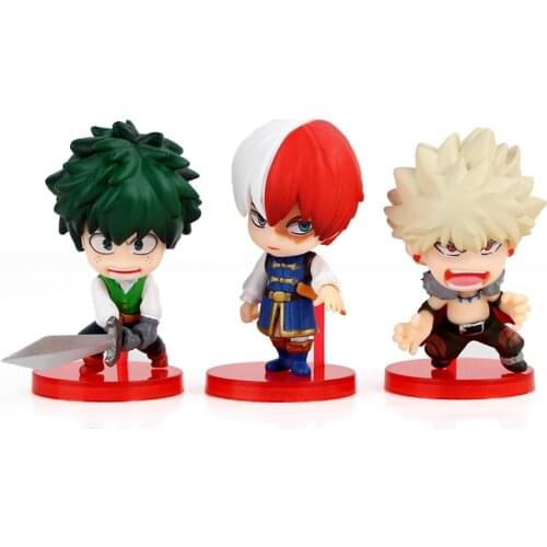 Anime My Hero Academia Izuku Midoriya Todoroki Shoto Bakugou Katsuki Q Version PVC Figure Collectible Model Toy 3pcs/set 2.4"