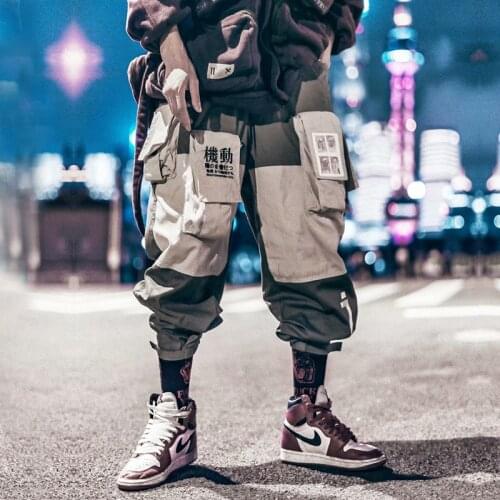 Pockets Cargo Pants Men Letter Embroidery Hip Hop Harem Joggers Color Patchwork Track Trousers Man Skateboard Streetwear