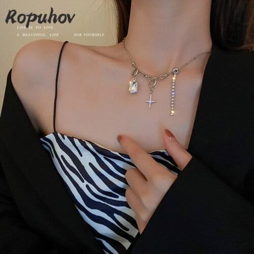 ROPUHOV 2021 New Korean Trendy Jewelry Diamond Mans Star Pendant Necklace Female Cross Clavicle Chain Hip Hop Fashion Neck Chain