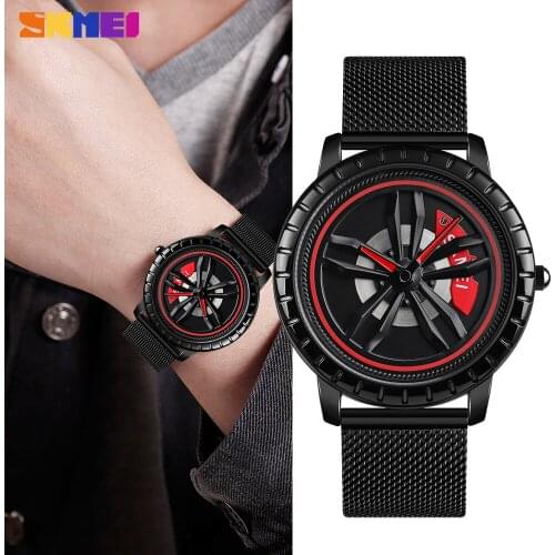 SKMEI Brand Mens Quartz Watch Creative Hollow Rotating Stainless Steel Strap Clock Waterproof Male Wristwatch relogio masculino