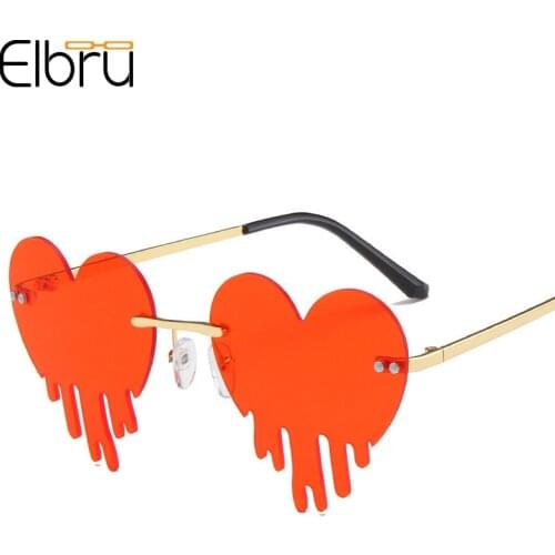 Elbru Women fashion Vintage Punk Rimless Sunglasses Cute Love Heart Sunglasses Metal Female Summer Eyewear Gafas Shades Oculos