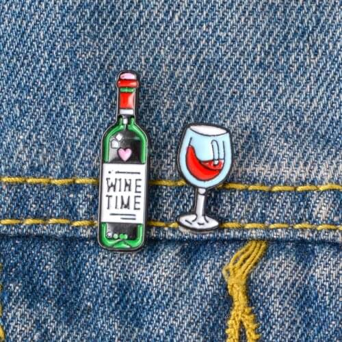 Wine Bottle Glass Enamel pin brooches Bag Clothes Lapel Pin Button Badge Cartoon Jewelry Gift for Lovers friends