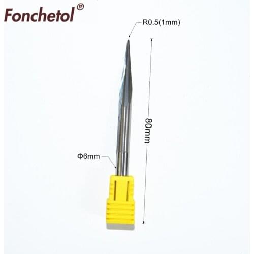 6mm*10degree*R0.5*80L-1pcs,CNC solid carbide End Mill,woodworking router bit,2 blades taper ball nose milling cutter,relief tool