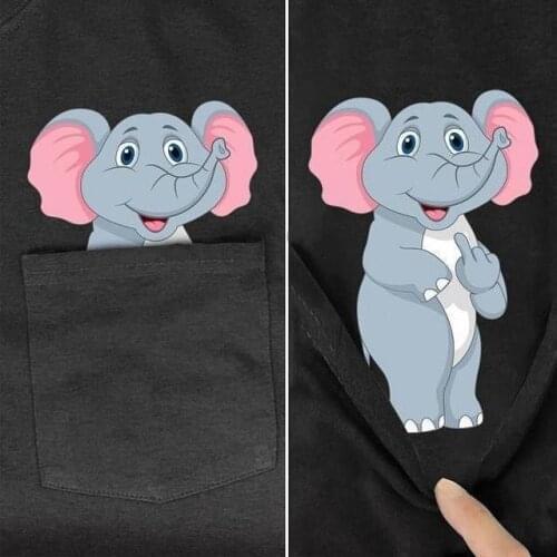 CLOOCL T-Shirts Summer Pocket Big Elephant Printed T-shirt Men for Women Shirts Tops Funny Cotton Black Tees Tops