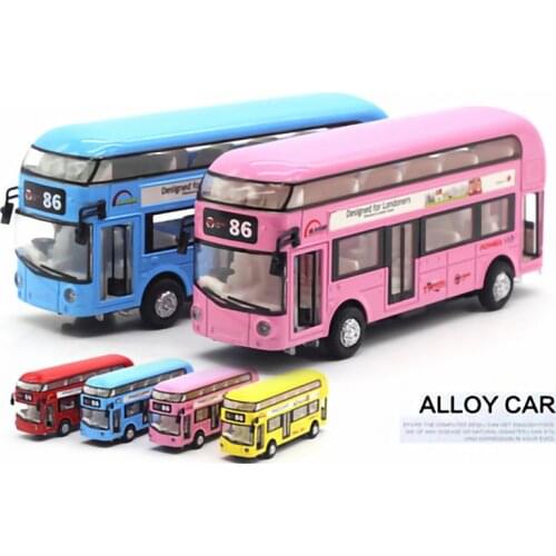 Alloy Pull back Bus toy car Music sound and lighting Open Door Design Mini Metal Bus Double decker tourist bus gift kids child