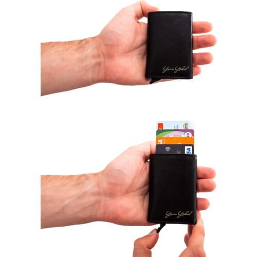 Leather Mens Wallet Custom Automatic Wallet with Signature Design Christmas Gift for Boyfriend and men Black Automatic Wallet