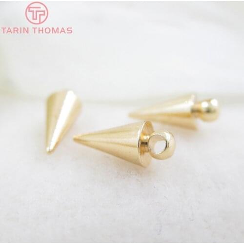 10PCS 4x10MM 24K Gold Color Plated Brass Cone Shaped Charms Pendants for Necklace Jewelry Making Findings